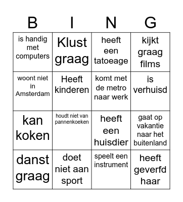 Kennismaken Bingo Card