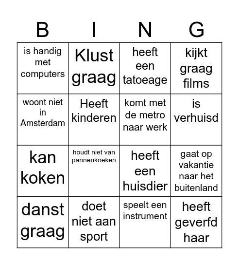 Kennismaken Bingo Card