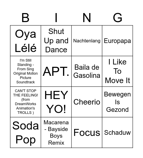 Muziekbingo MO8 Bingo Card