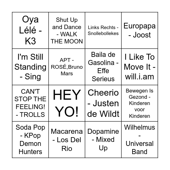 Muziekbingo MO8 Bingo Card