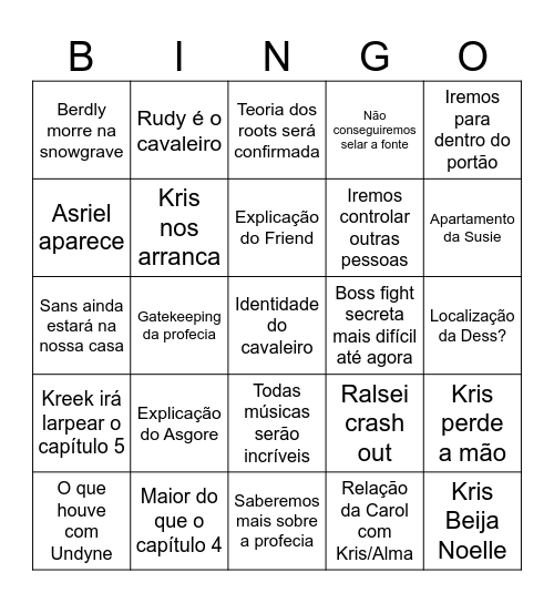 Deltarune Bingo Card