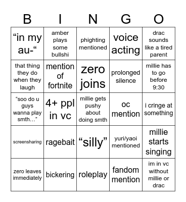 oomf Bingo Card