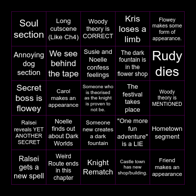 My Deltarune Predictions Bingo Card