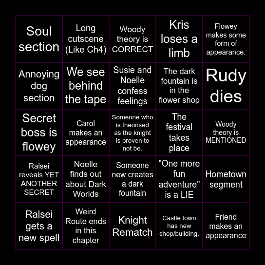 My Deltarune Predictions Bingo Card