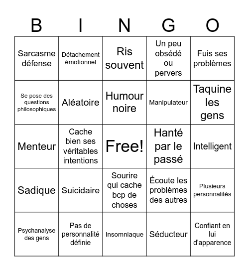 Dazai Bingo Card