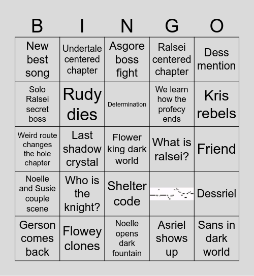 Deltarune Chapter 5 Bingo Card