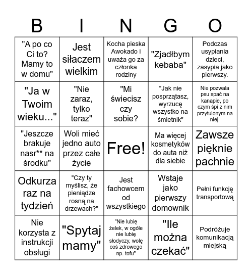 Czy jesteś prawdziwym tatą? Bingo Card