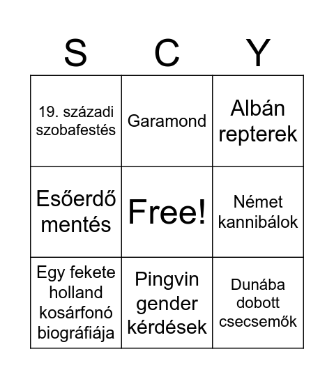 Szacsi Bingó Bingo Card