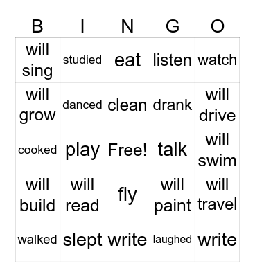 Tenses Bingo Card