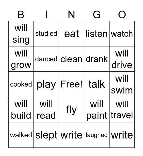 Tenses Bingo Card