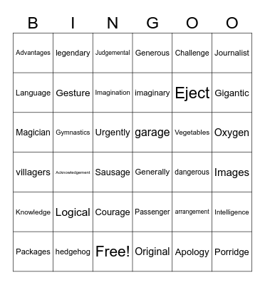 PS unit 37 /j/ Bingo Card