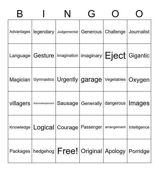 PS unit 37 /j/ Bingo Card