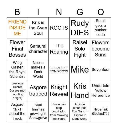 Deltarune Chapter 5 Bingo Card
