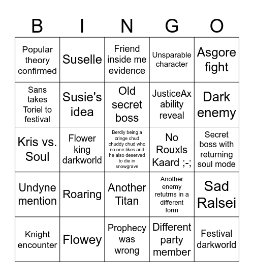 Deltarune Chapter 5 Bingo Card