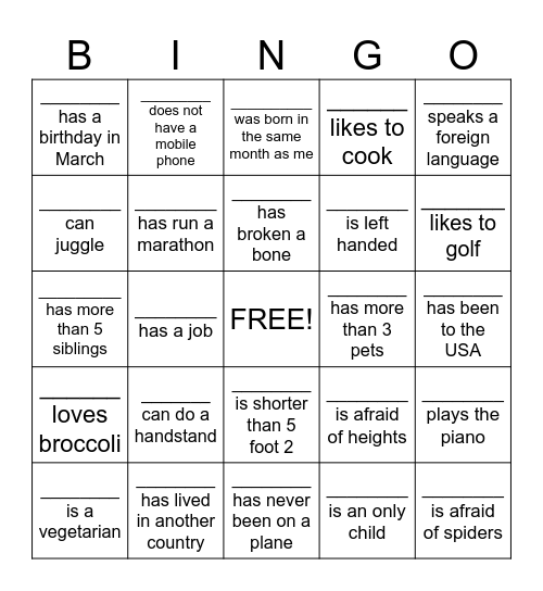 MINGLE BINGO Card