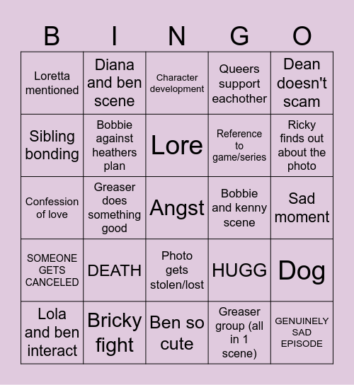 BITTERSWEET EP 21 X2 Bingo Card