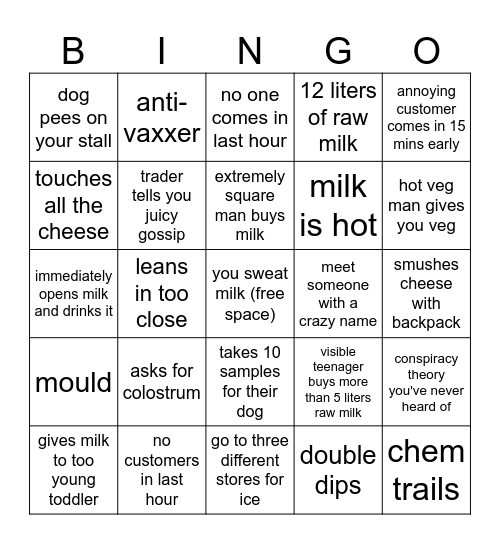 Milk July Chaos Bingo Card