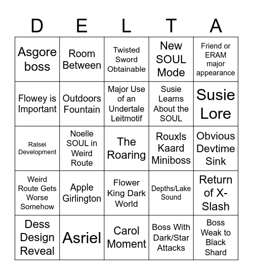 yet another random deltarune bingo Card