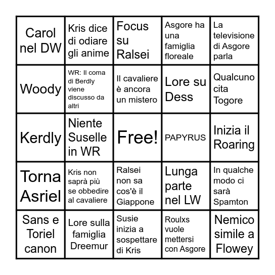 Deltarune capitolo 5 Bingo Card