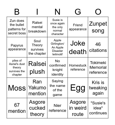 Deltarune Chapter 5 Predictions Bingo Card