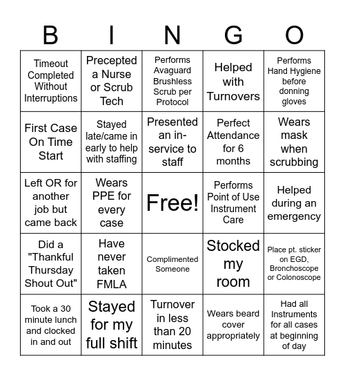 OR BINGO Card