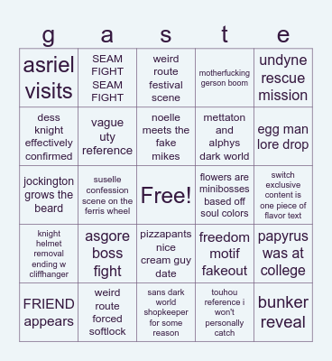 DELTARUNE Chapter 5 Bingo Card