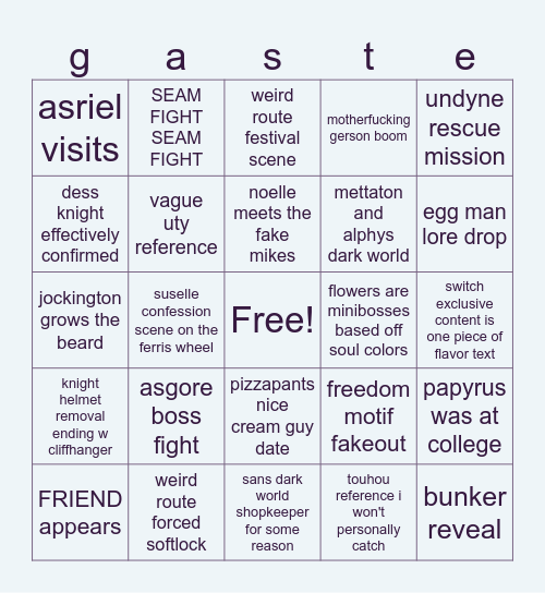DELTARUNE Chapter 5 Bingo Card