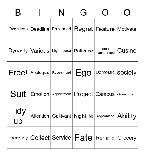 Bingoo time Bingo Card