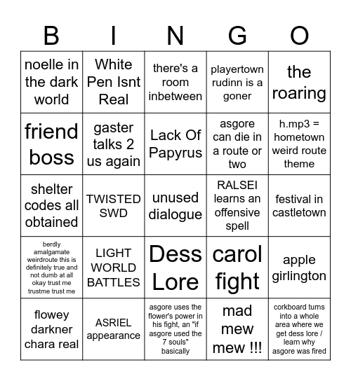 DELTARUNE Bingo Card