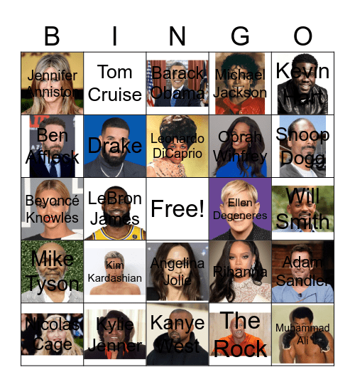 Celebrity Bingo Card