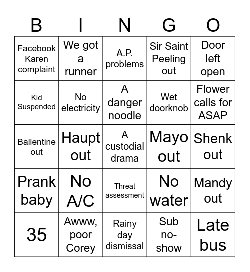 Dumpster Fire Games Bingo Card