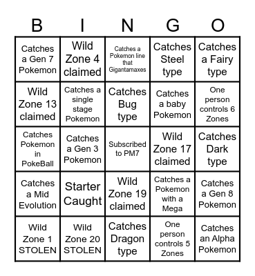 PM7 Create the best Pokemon Bingo Card