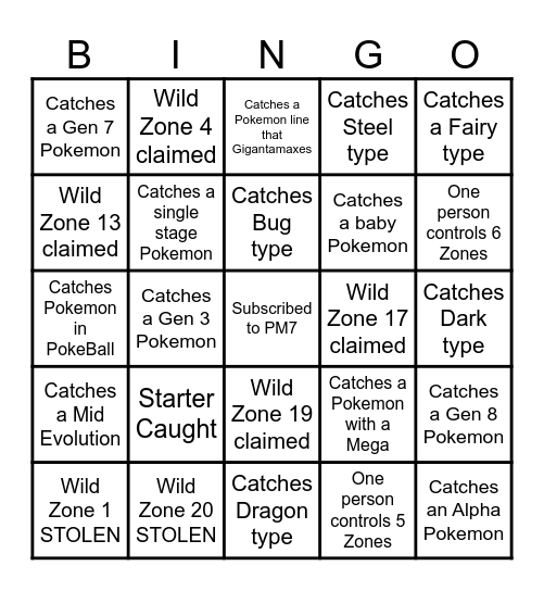 PM7 Create the best Pokemon Bingo Card