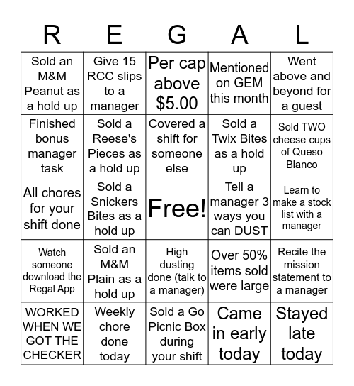 Regal Bingo - win some punches Bingo Card