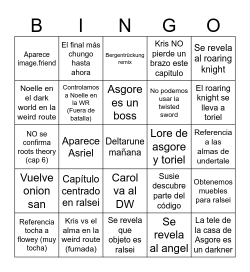Deltarune mañana Bingo Card