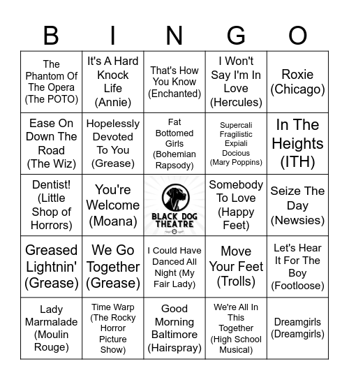 Movie Musicals Music Bingo Card