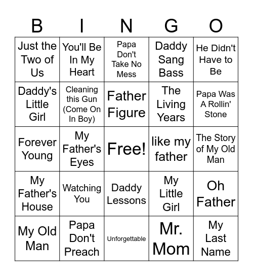 Happy Father's Day Bingo Card