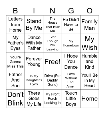 Thanks Dad Bingo Card