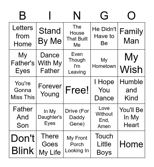 Thanks Dad Bingo Card