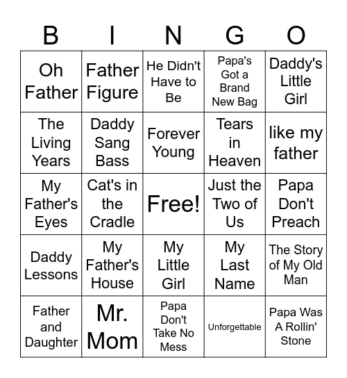 Happy Father's Day Bingo Card
