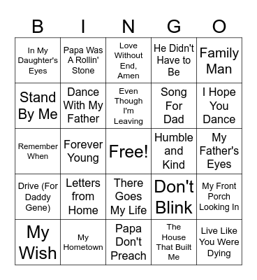 Thanks Dad Bingo Card