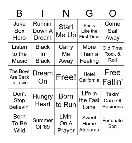 Dad Rock Bingo Card