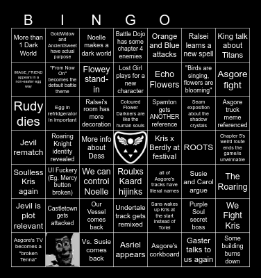 Deltarune Chapter 5 Bingo Card