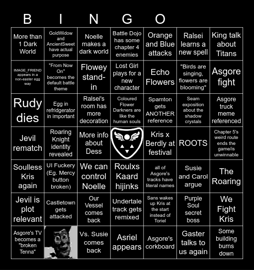 Deltarune Chapter 5 Bingo Card