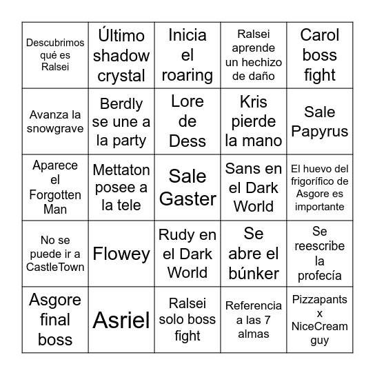 Deltarune capítulo 5 Bingo Card