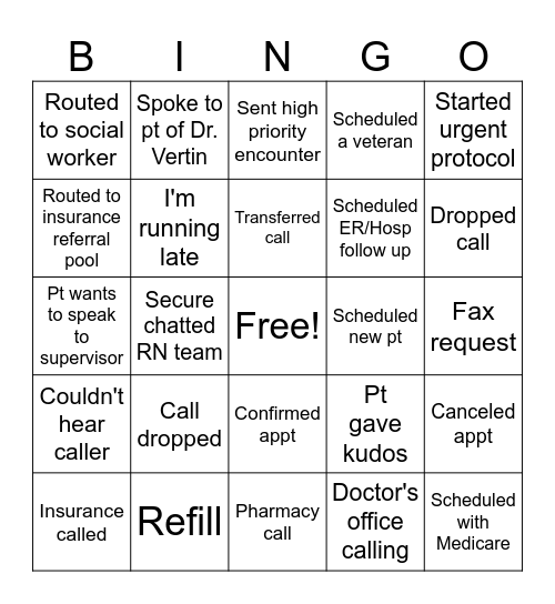 PRIMARY CARE Bingo Card