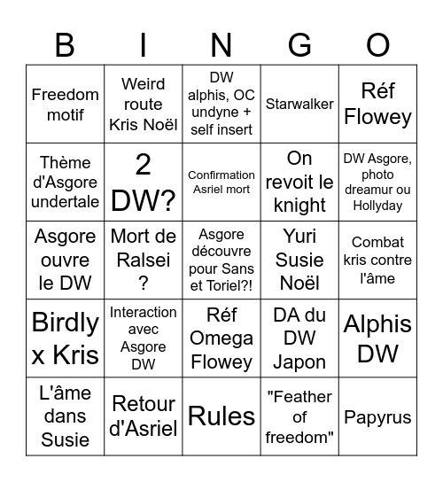 Deltarune chap 5 Bingo Card