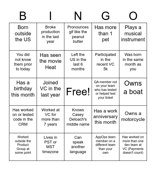 VaxCare Bingo (You can only use a person once per card) Bingo Card
