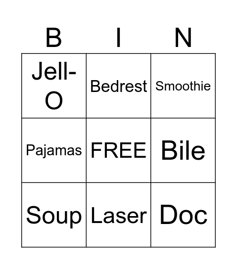 Gall Bladder Bingo Card