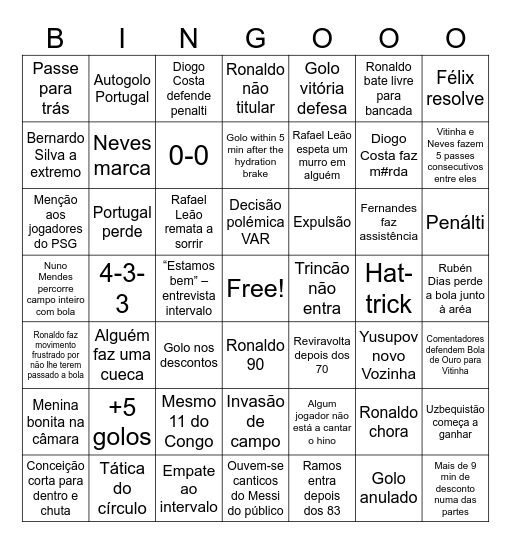 Portugal x Uzb Bingo Card